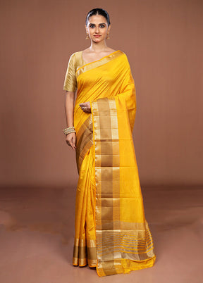 Yellow Dupion Silk Saree With Blouse Piece