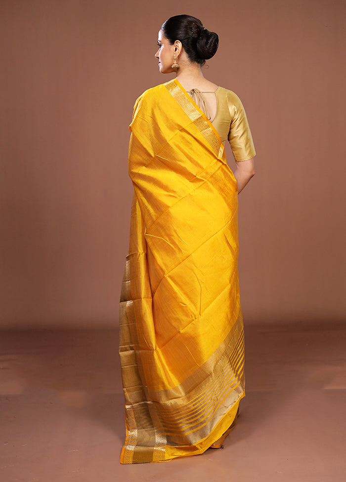 Yellow Dupion Silk Saree With Blouse Piece