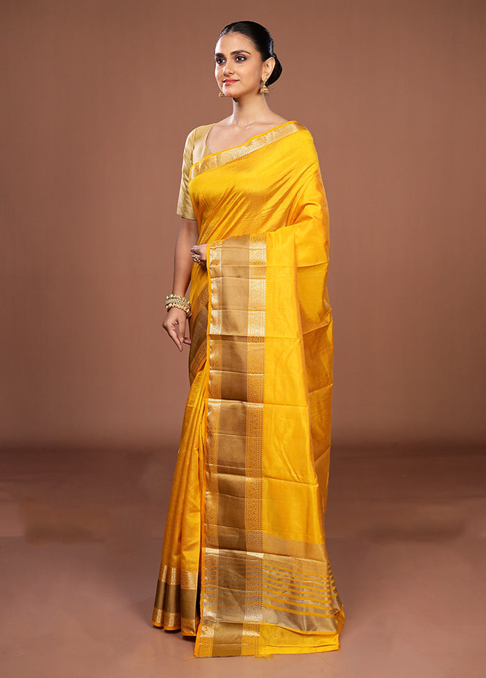 Yellow Dupion Silk Saree With Blouse Piece