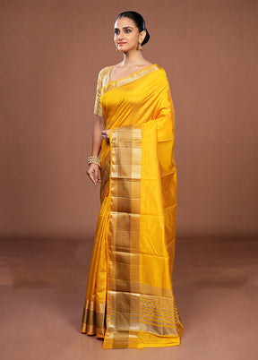 Yellow Dupion Silk Saree With Blouse Piece