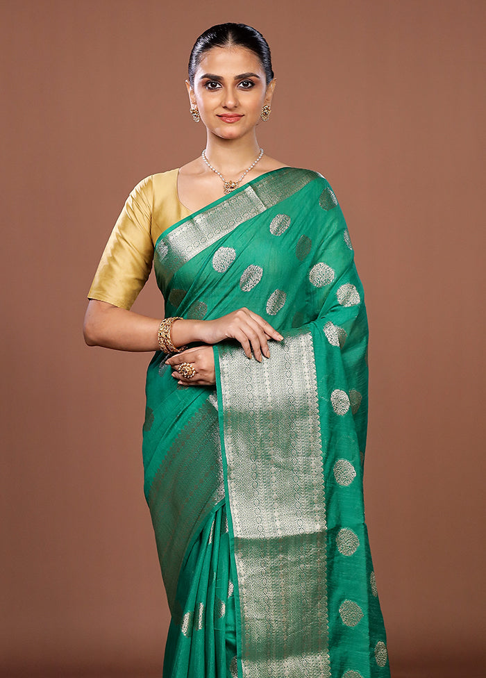 Green Dupion Silk Saree With Blouse Piece