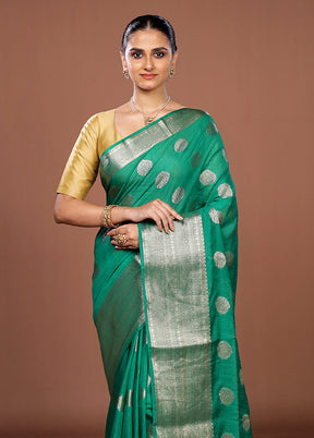 Green Dupion Silk Saree With Blouse Piece