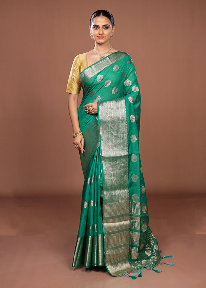 Green Dupion Silk Saree With Blouse Piece