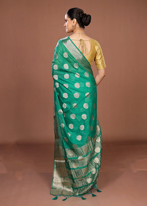 Green Dupion Silk Saree With Blouse Piece