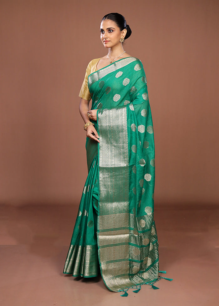 Green Dupion Silk Saree With Blouse Piece