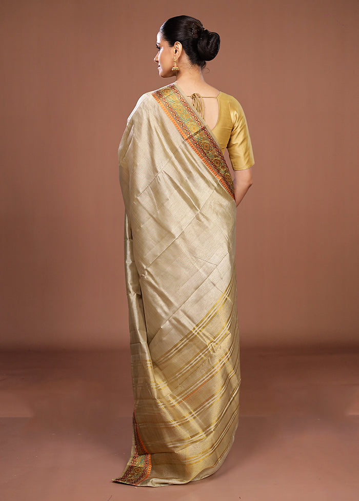 Cream Dupion Silk Saree With Blouse Piece