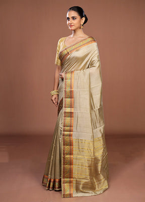 Cream Dupion Silk Saree With Blouse Piece