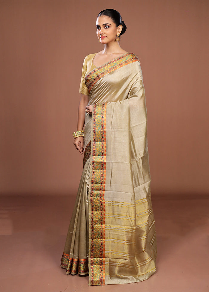 Cream Dupion Silk Saree With Blouse Piece