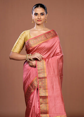 Pink Dupion Silk Saree With Blouse Piece