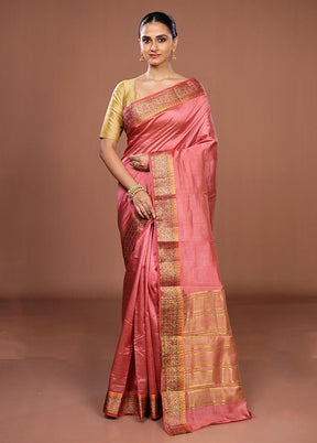 Pink Dupion Silk Saree With Blouse Piece