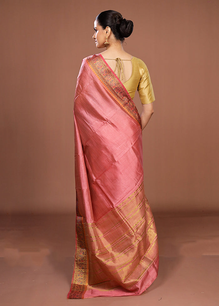 Pink Dupion Silk Saree With Blouse Piece