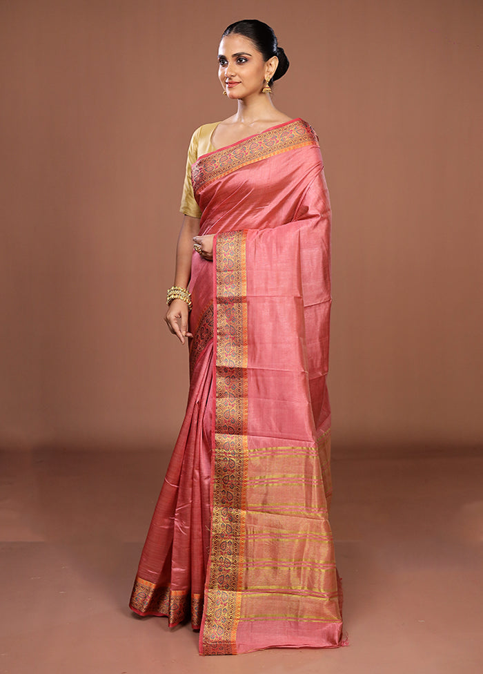 Pink Dupion Silk Saree With Blouse Piece