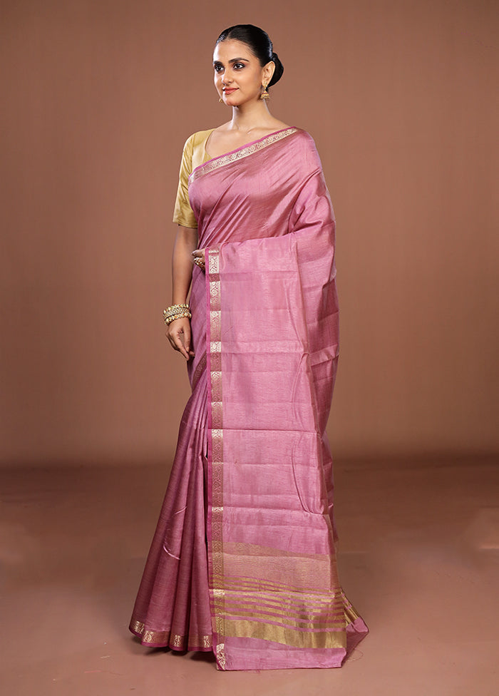 Purple Dupion Silk Saree With Blouse Piece