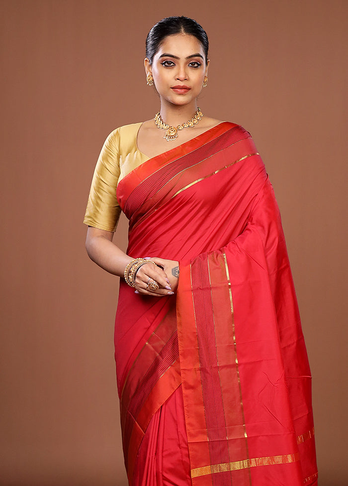 Pink Kanjivaram Silk Saree With Blouse Piece