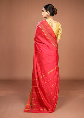 Pink Kanjivaram Silk Saree With Blouse Piece