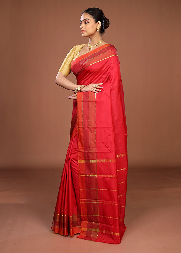 Pink Kanjivaram Silk Saree With Blouse Piece