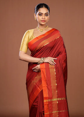 Maroon Kanjivaram Silk Saree With Blouse Piece
