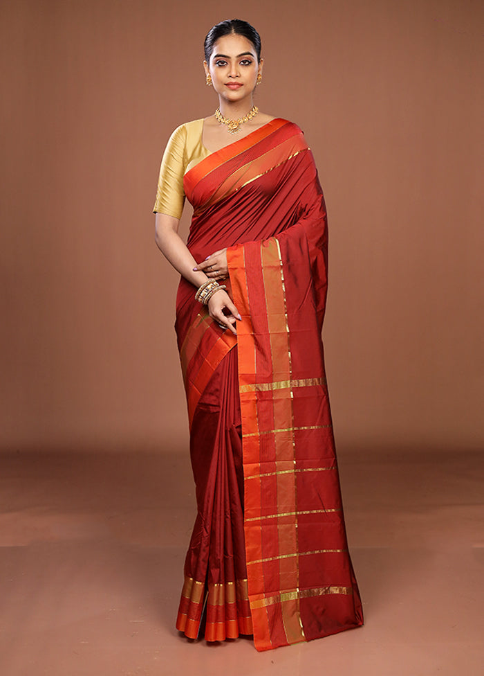 Maroon Kanjivaram Silk Saree With Blouse Piece