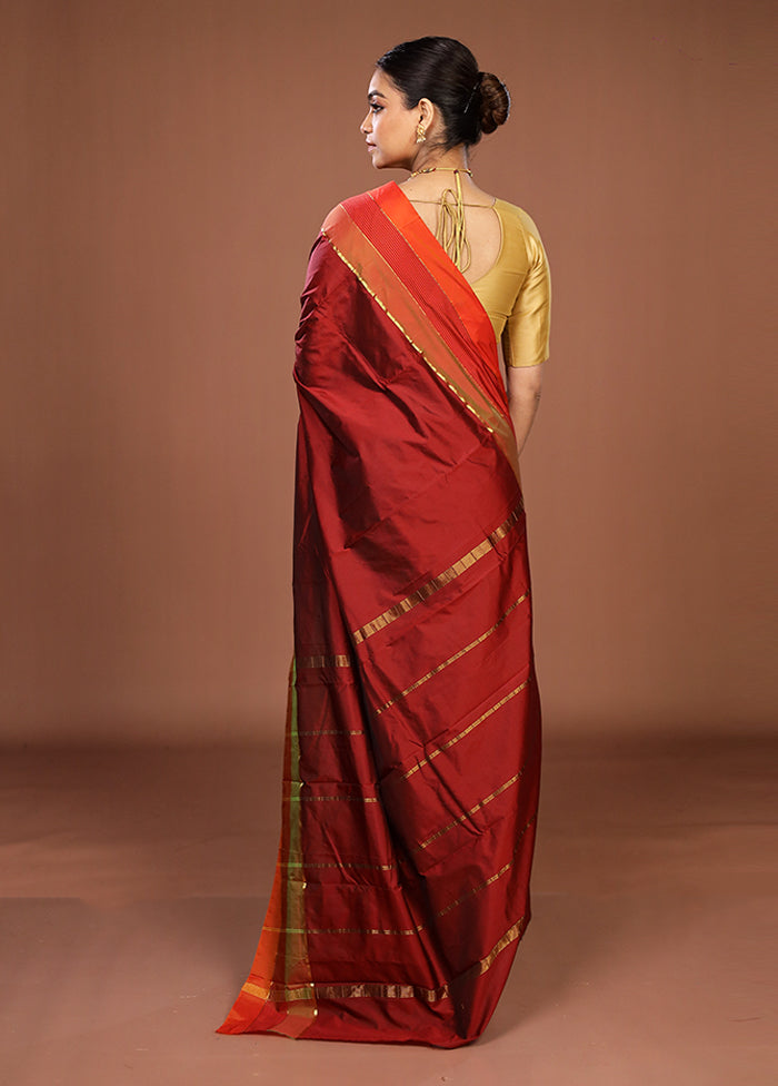 Maroon Kanjivaram Silk Saree With Blouse Piece