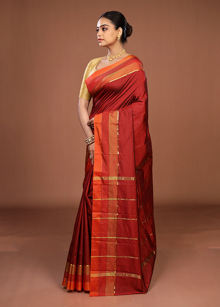Maroon Kanjivaram Silk Saree With Blouse Piece