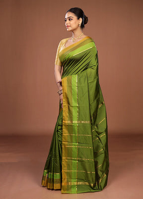 Green Kanjivaram Silk Saree With Blouse Piece
