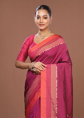 Purple Kanjivaram Silk Saree With Blouse Piece