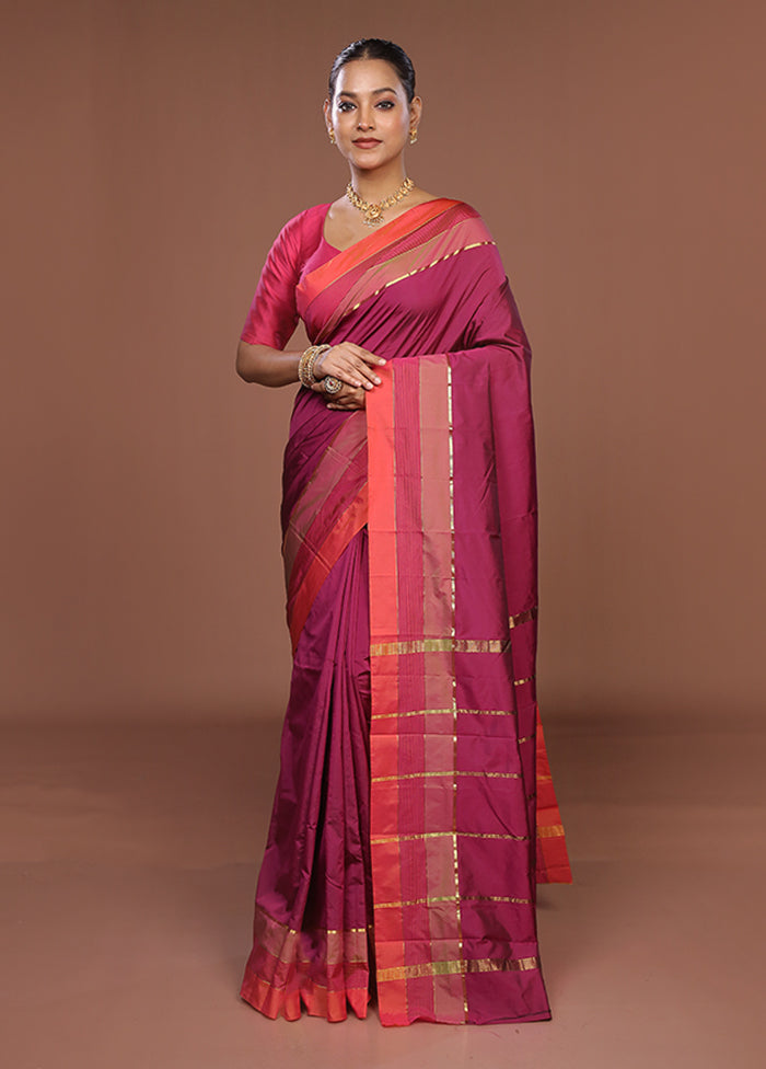 Purple Kanjivaram Silk Saree With Blouse Piece