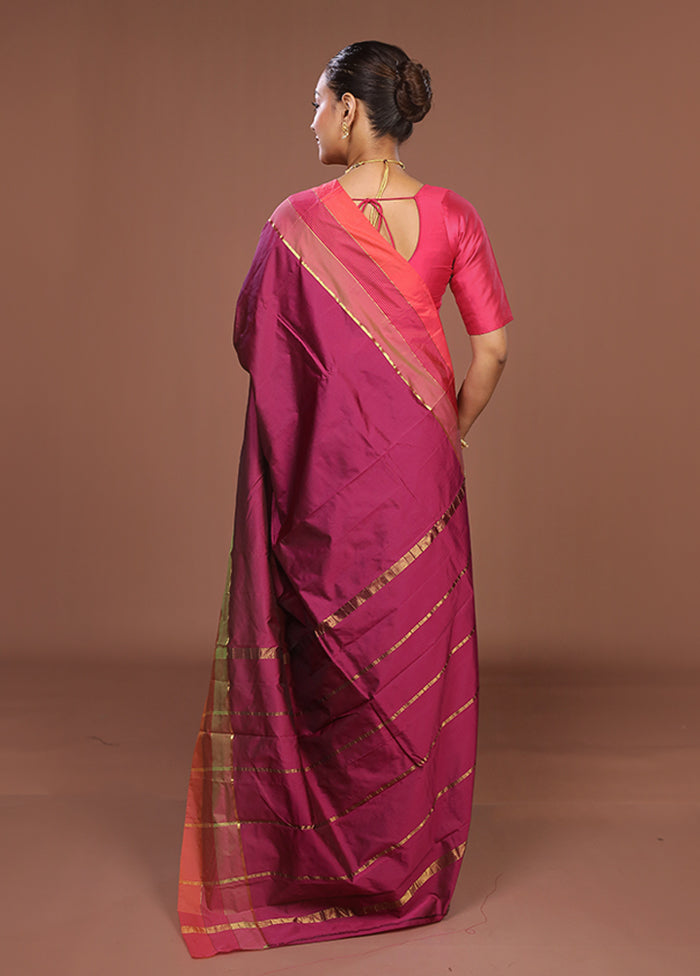 Purple Kanjivaram Silk Saree With Blouse Piece