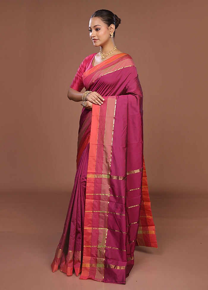 Purple Kanjivaram Silk Saree With Blouse Piece