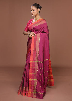 Purple Kanjivaram Silk Saree With Blouse Piece
