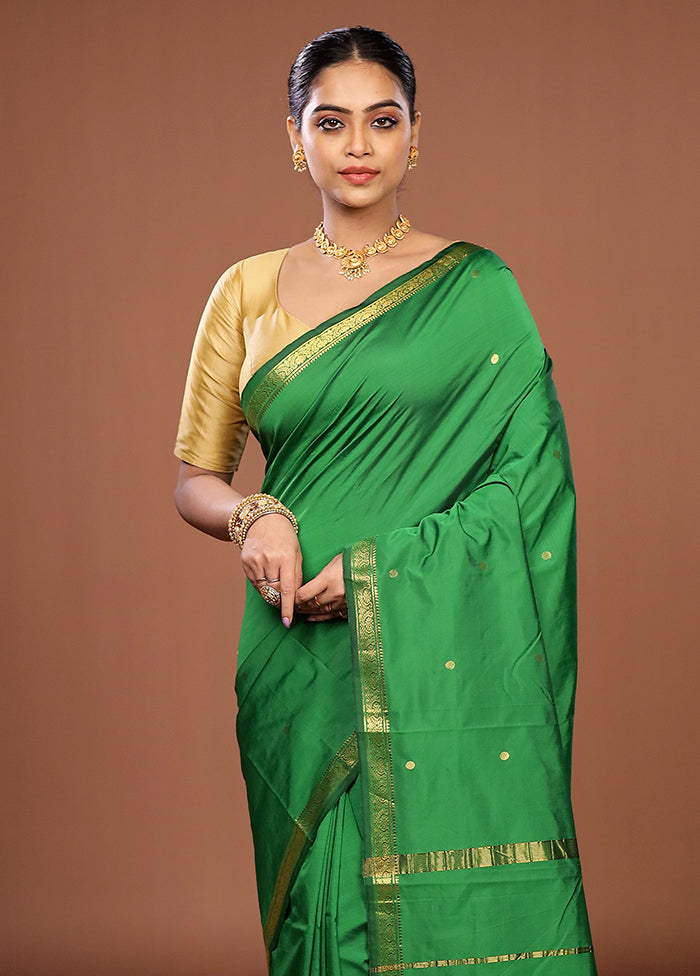Green Kanjivaram Silk Saree With Blouse Piece