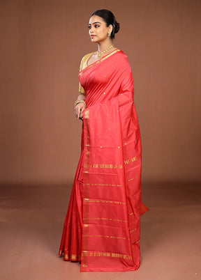 Pink Kanjivaram Silk Saree With Blouse Piece