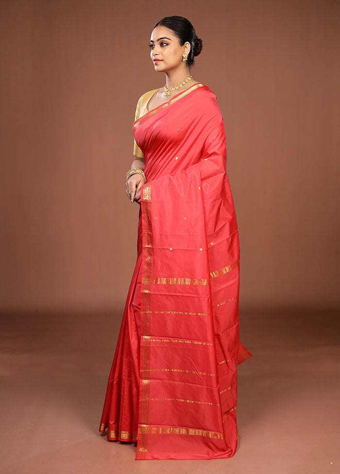 Pink Kanjivaram Silk Saree With Blouse Piece
