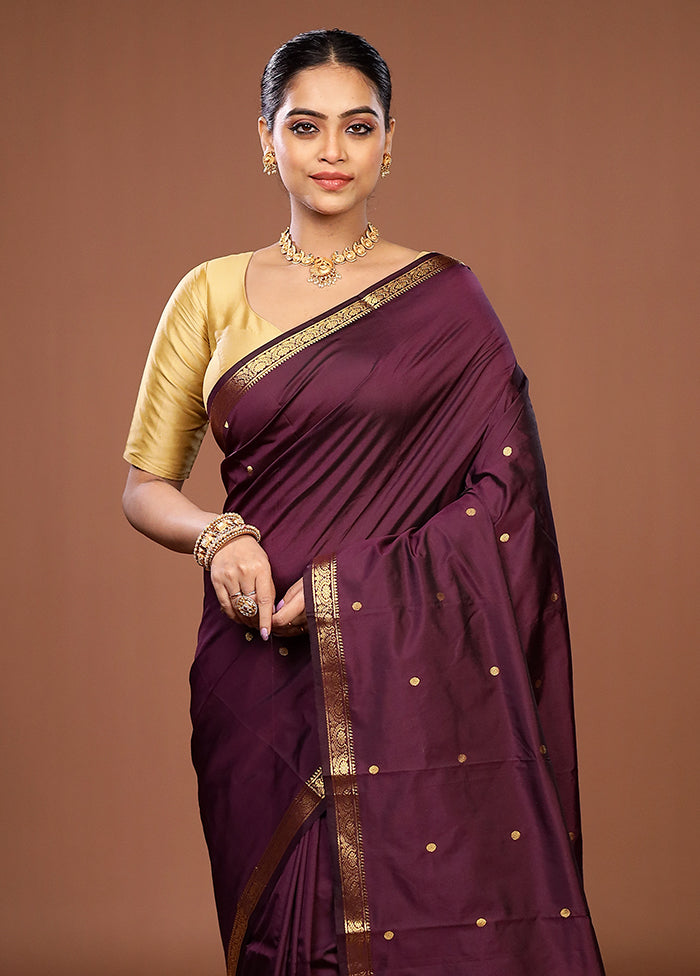 Purple Kanjivaram Silk Saree With Blouse Piece