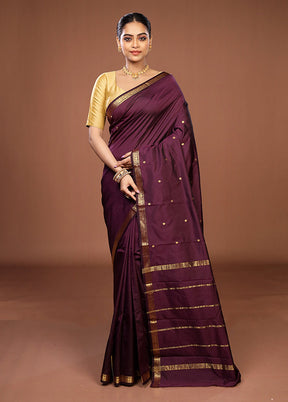 Purple Kanjivaram Silk Saree With Blouse Piece