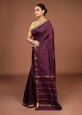 Purple Kanjivaram Silk Saree With Blouse Piece