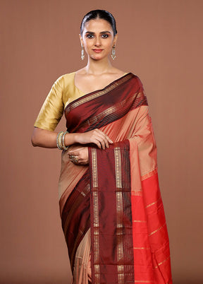 Peach Kanjivaram Silk Saree With Blouse Piece