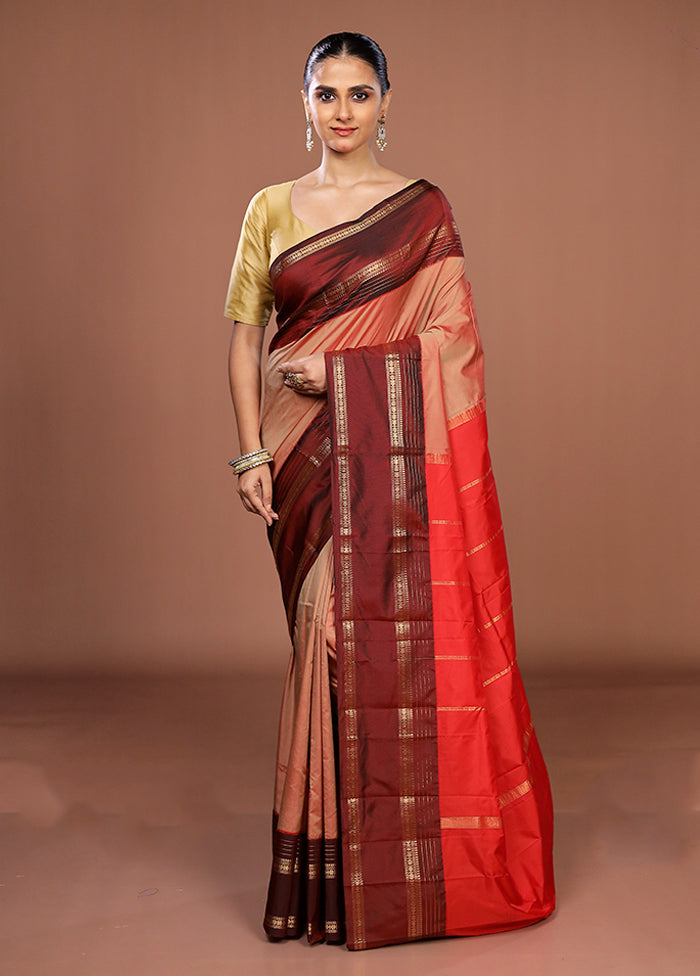 Peach Kanjivaram Silk Saree With Blouse Piece