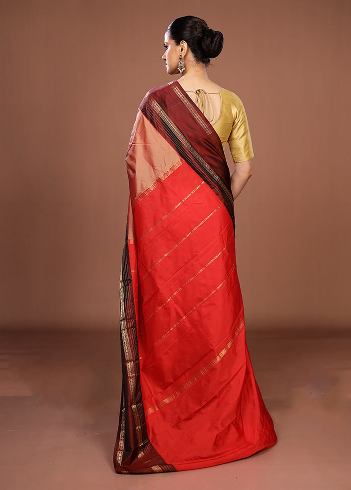 Peach Kanjivaram Silk Saree With Blouse Piece