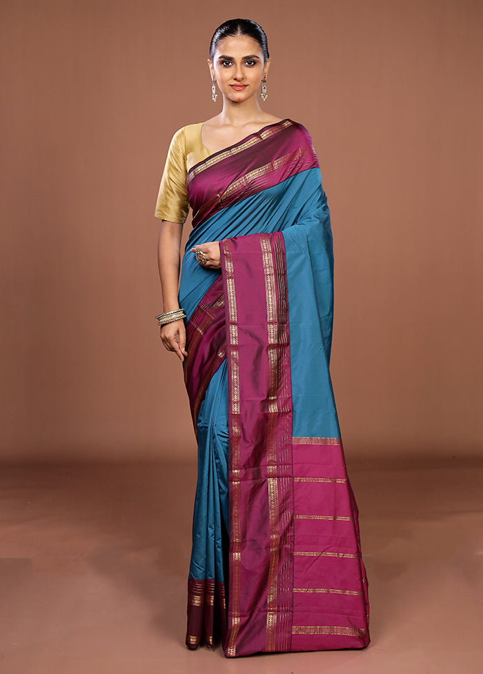 Blue Kanjivaram Silk Saree With Blouse Piece
