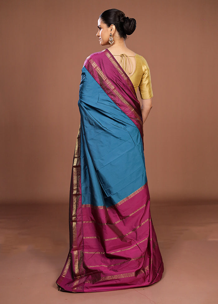 Blue Kanjivaram Silk Saree With Blouse Piece
