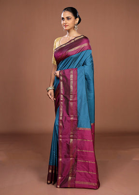 Blue Kanjivaram Silk Saree With Blouse Piece