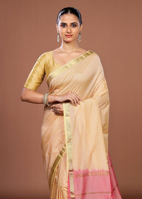 Cream Kanjivaram Silk Saree With Blouse Piece