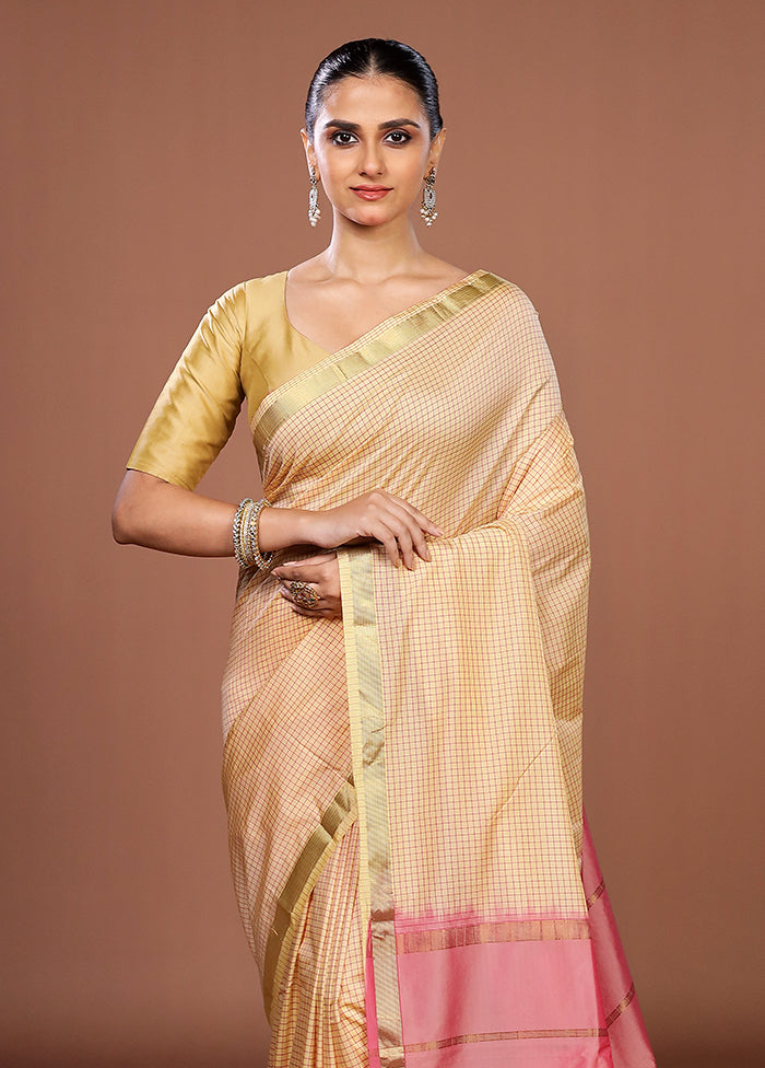 Cream Kanjivaram Silk Saree With Blouse Piece