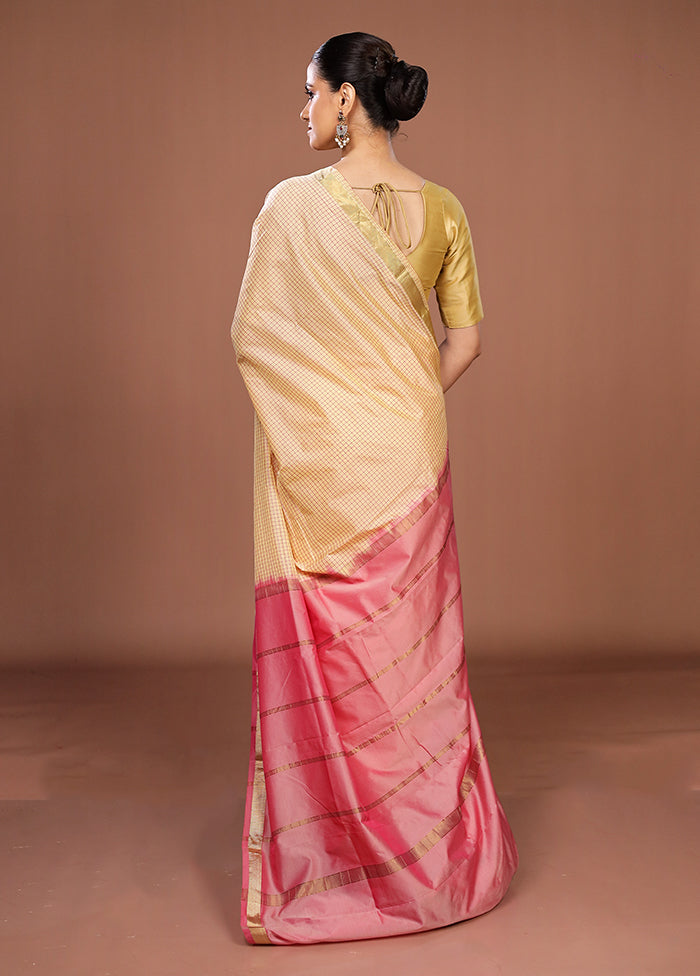 Cream Kanjivaram Silk Saree With Blouse Piece