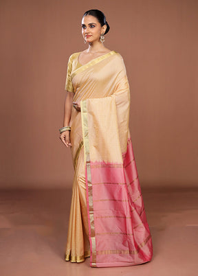 Cream Kanjivaram Silk Saree With Blouse Piece