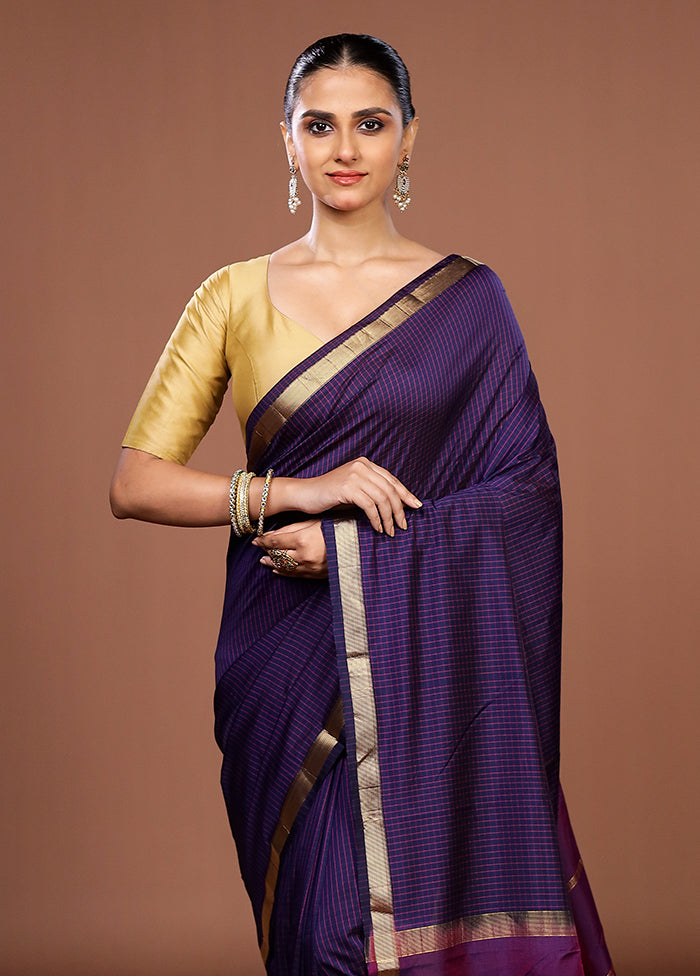 Blue Kanjivaram Silk Saree With Blouse Piece