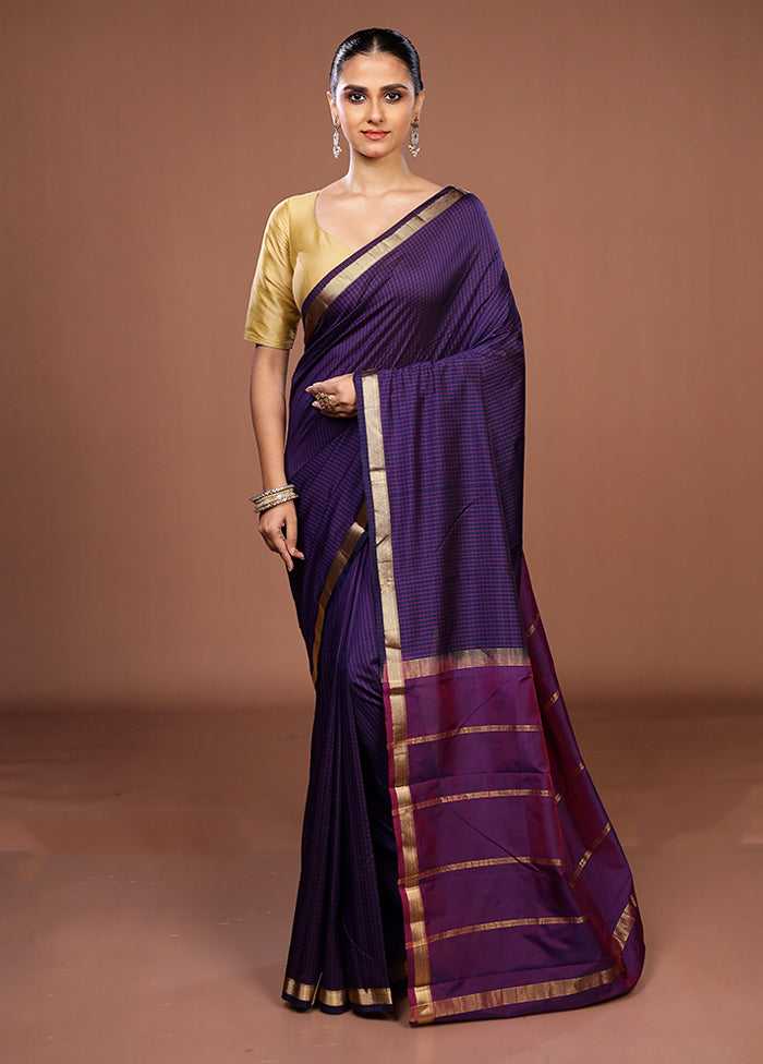 Blue Kanjivaram Silk Saree With Blouse Piece
