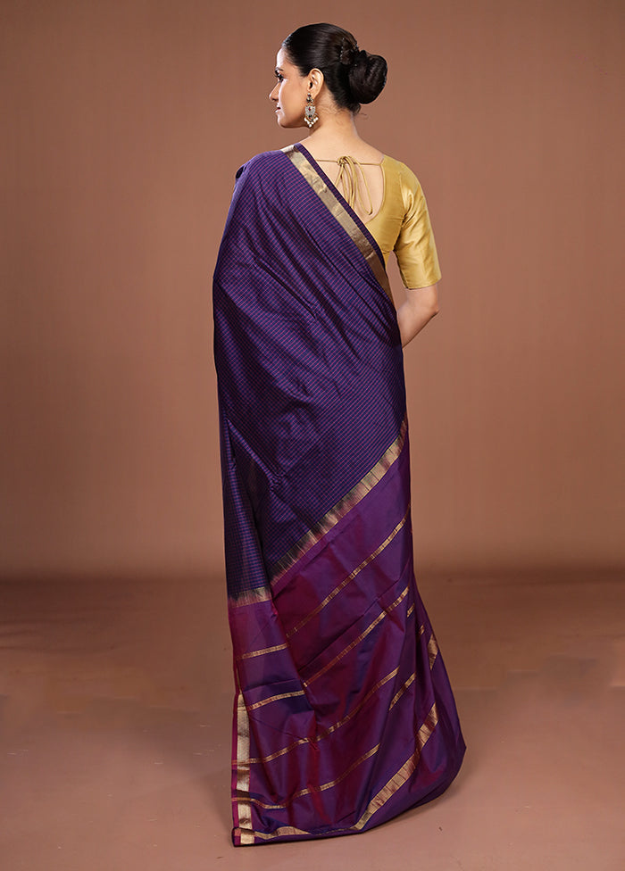 Blue Kanjivaram Silk Saree With Blouse Piece