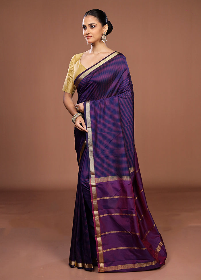 Blue Kanjivaram Silk Saree With Blouse Piece